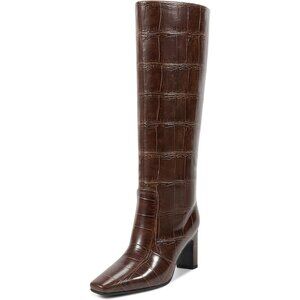 ⚡Women's Burgundy Faux Leather Regular Calf Friendly Square Toe Elegant Mid Heel